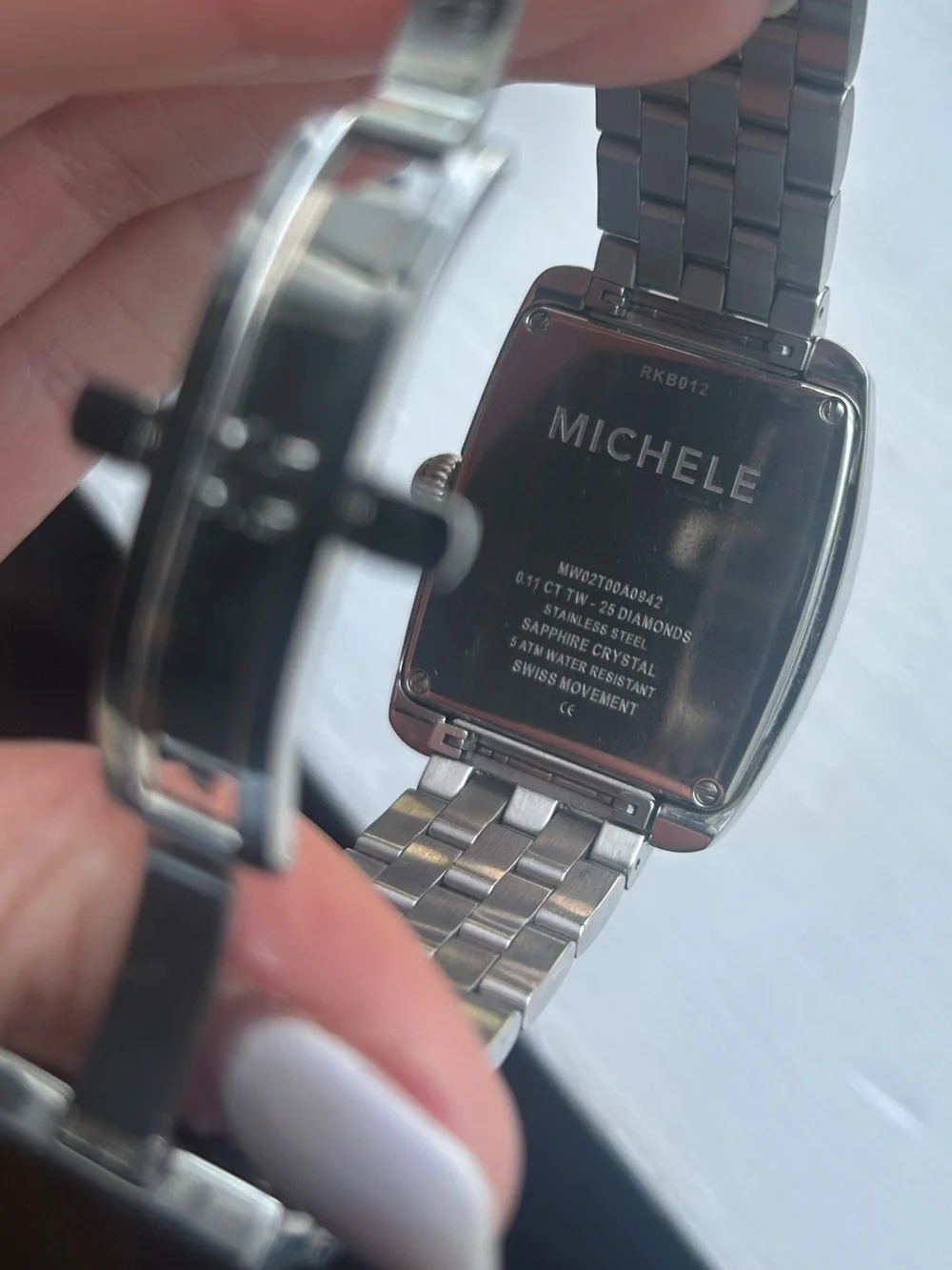 Michele Diamond Women’s Oversized Silver Stainless Steel Bracelet Watch